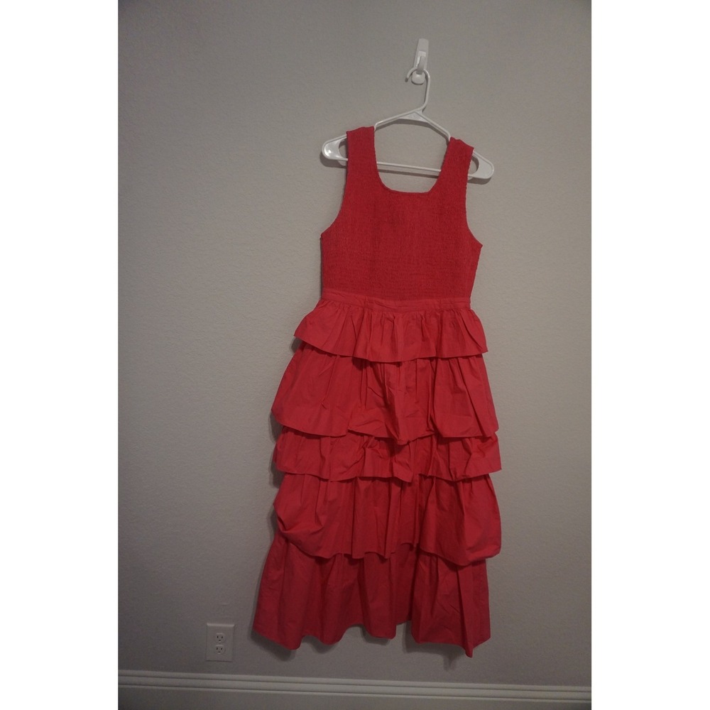 Rhode Pink Smocked Ruffle Tiered Maxi Dress Organic Cotton Size Large